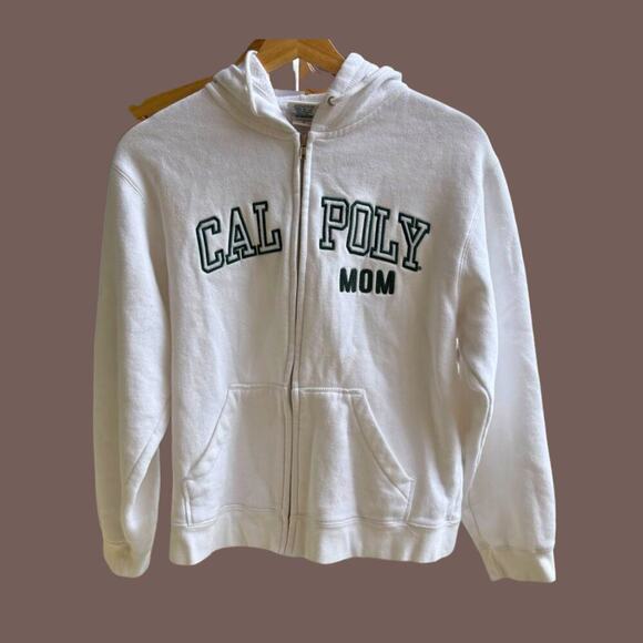 Camp David Sweaters - Vintage Camp David Women’s White Collegiate “Cal Poly Mom” Zip Hoodie Size S